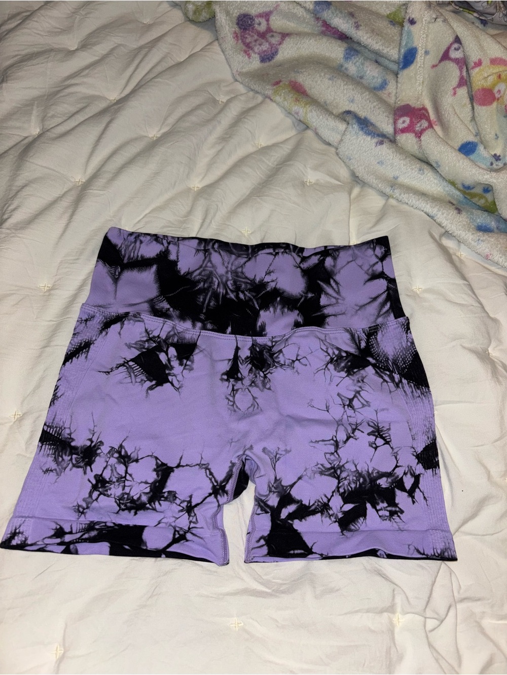 Women's High-Waist Purple Tie-Dye Athletic Shorts